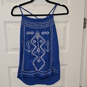 Maurices Royal Blue Camisole with White Embroidery